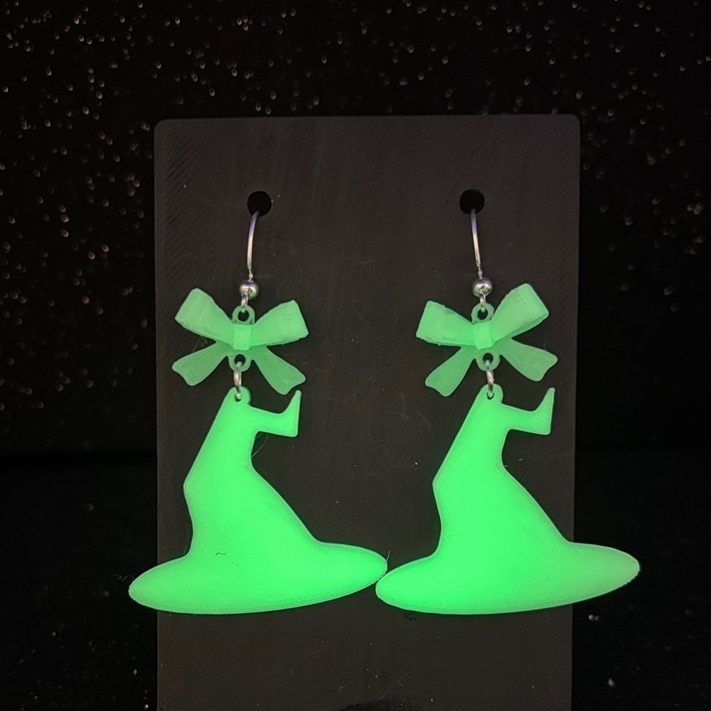 Glow in the Dark Witch Hat Earrings with Bow 🧙‍♀️🎀 Halloween Jewelry
